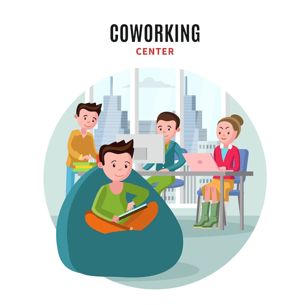 Composição plana do centro de coworking