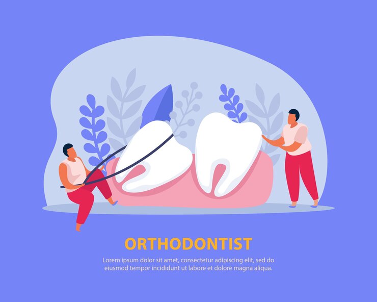 Vetor grátis composição plana recolorida de saúde bucal com texto editável e caracteres humanos cuidando dos dentes parentéticos
