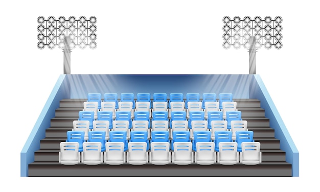 Vetor grátis composição realista da tribuna do estádio com vista frontal isolada do setor da arena com fileiras de assentos vazios ilustração do vetor