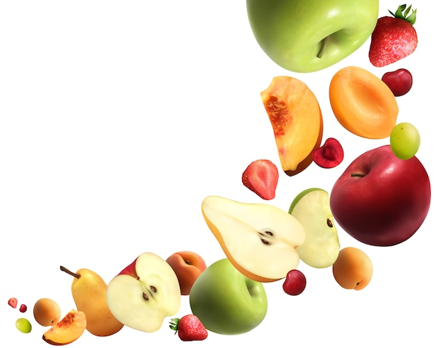Composição realista de frutas caindo