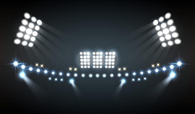 Vetor grátis composição realista de luzes do estádio com símbolos de show e tecnologia