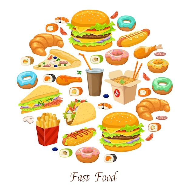 Composição redonda de fast-food