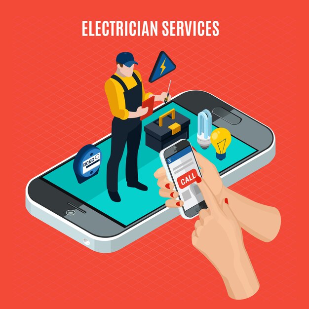 Composição vermelha isométrica de eletricidade