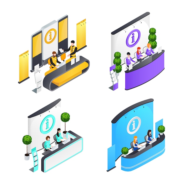 Composições isométricas de mesas de informações