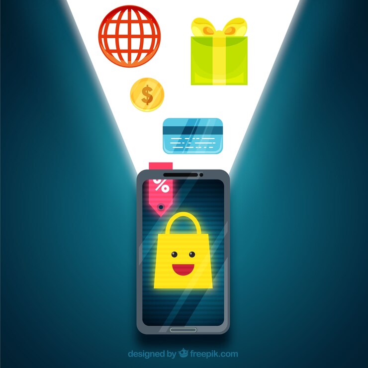 Vetor grátis compras com o smartphone