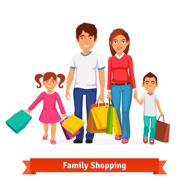 Compras em família ilustração vetorial de estilo plano