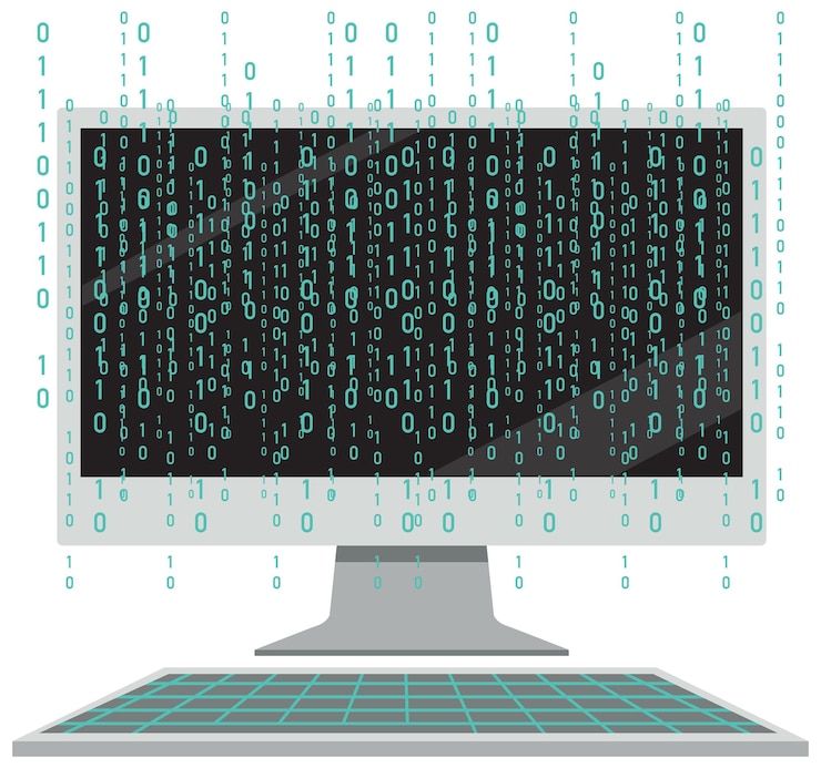Vetor grátis computador com tela de código binário