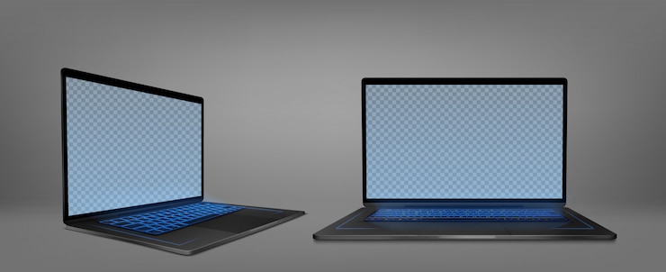 Vetor grátis computador portátil com teclado retroiluminado azul