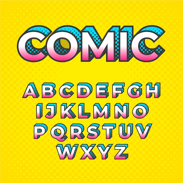 Vetor grátis conceito de alfabeto em quadrinhos 3d