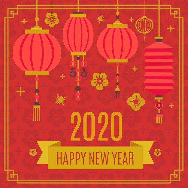 Conceito de ano novo chinês de design plano