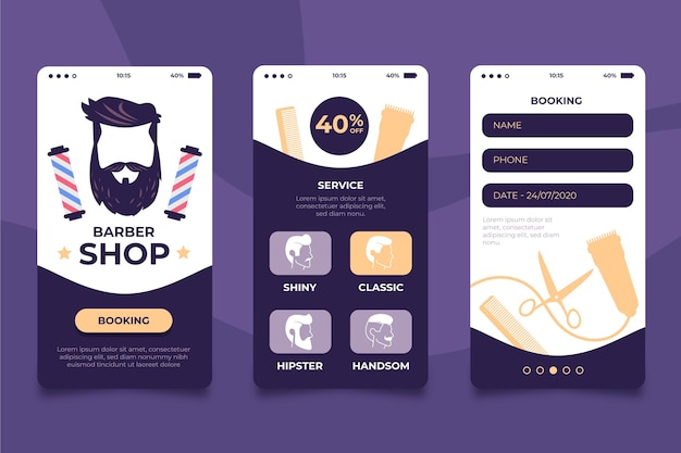 Vetor grátis conceito de app de reserva de barbearia