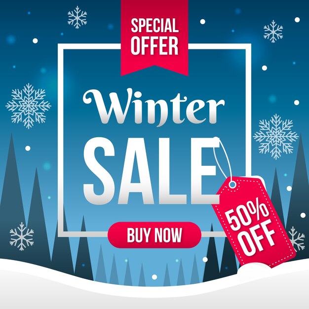 Conceito de banner de venda de inverno design plano