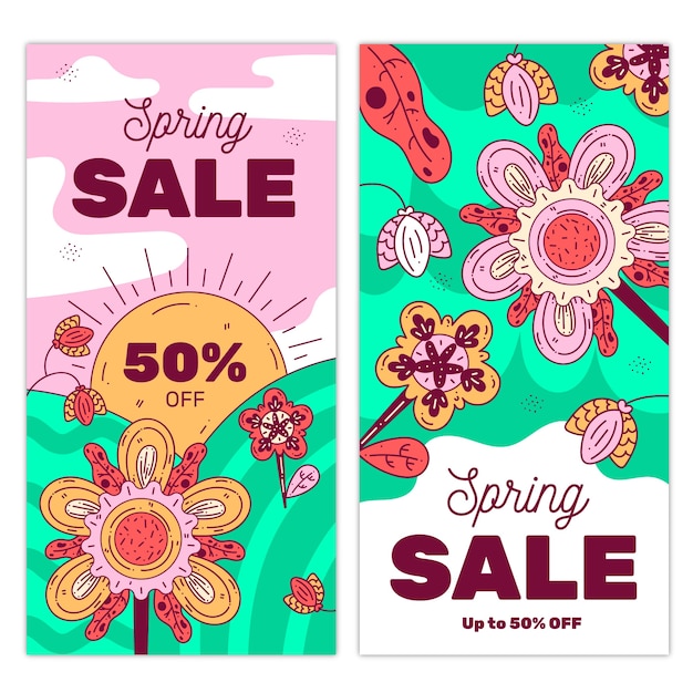 Conceito de banners de venda de primavera de design plano