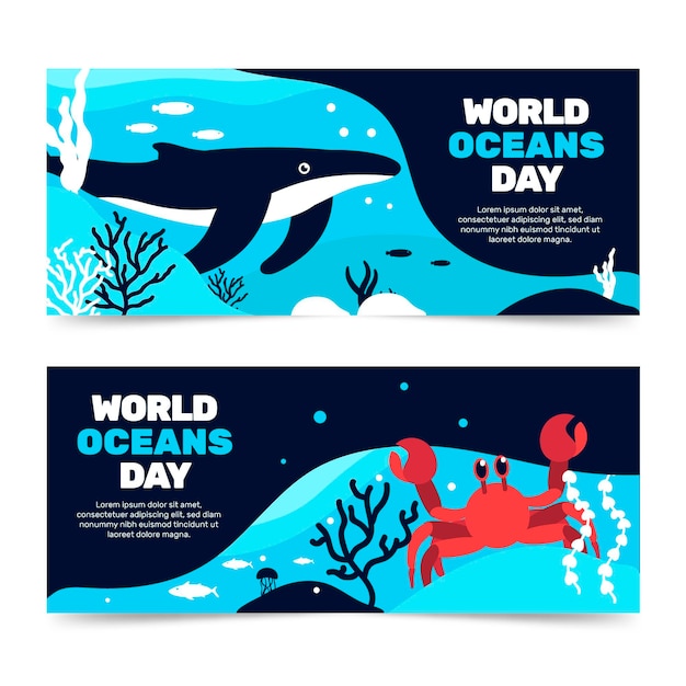 Conceito de banners do dia mundial dos oceanos