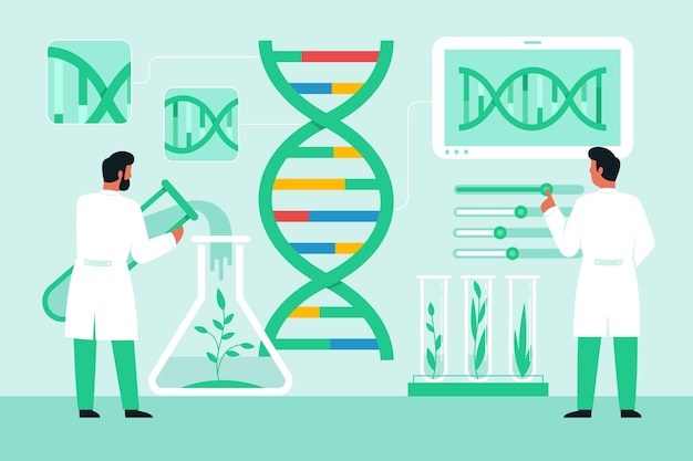 Conceito de biotecnologia plana com cientistas