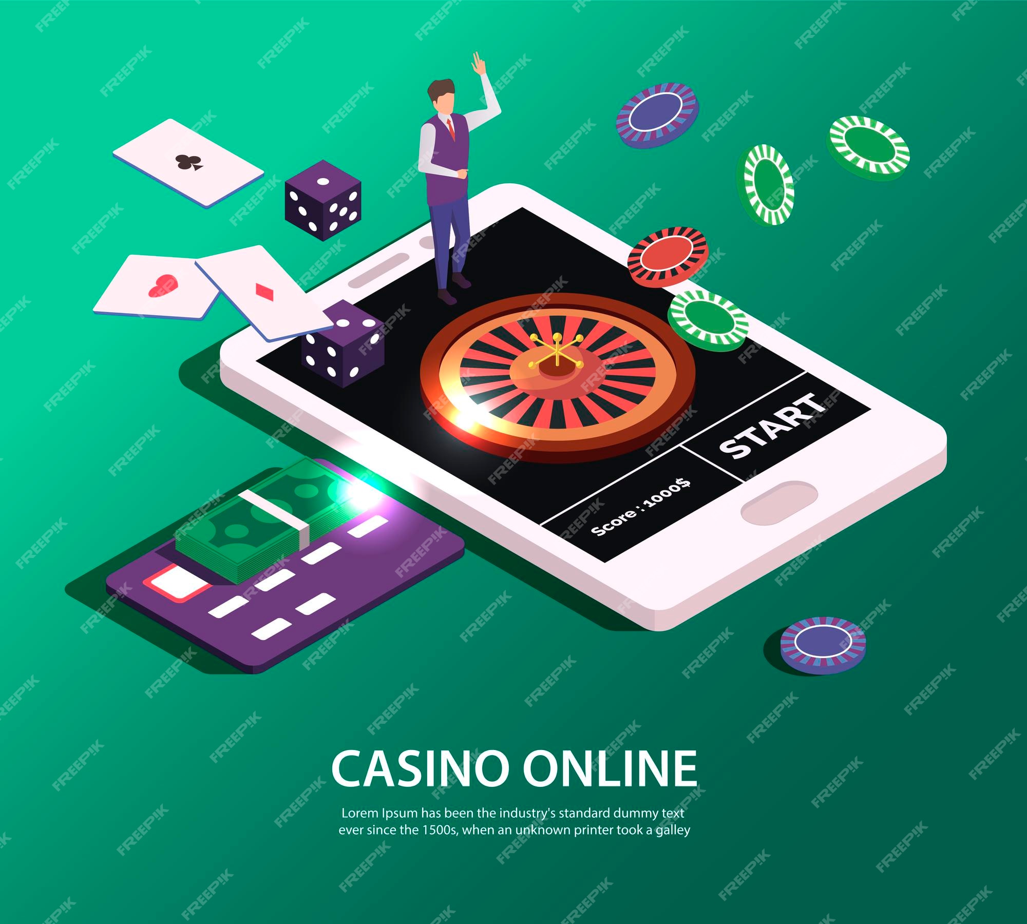 Conceito de casino online com tablet e ferramentas para ilustração