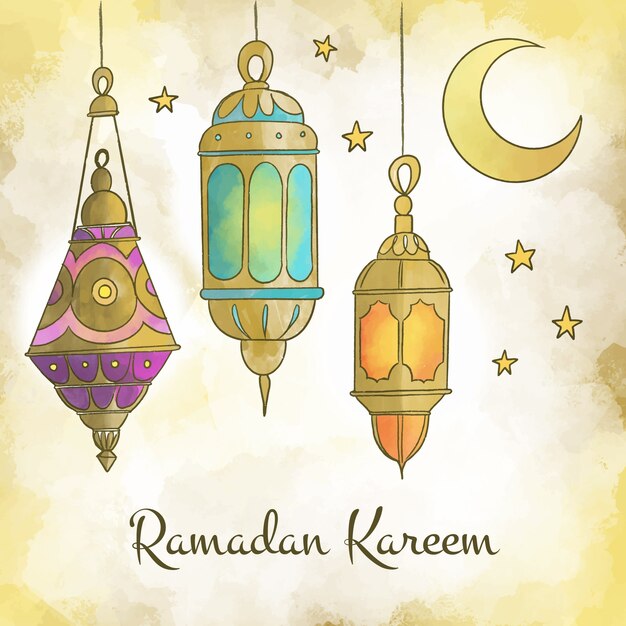 Conceito de celebração do Ramadã em aquarela