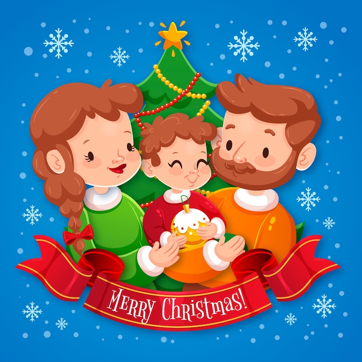 Vetor grátis conceito de cena familiar de natal em design plano