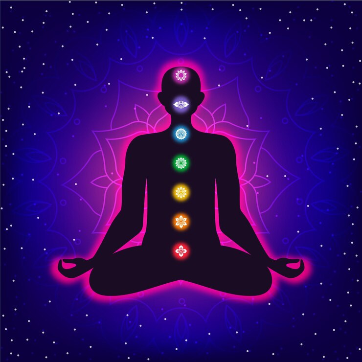 Vetor grátis conceito de chakras com corpo e pontos focais
