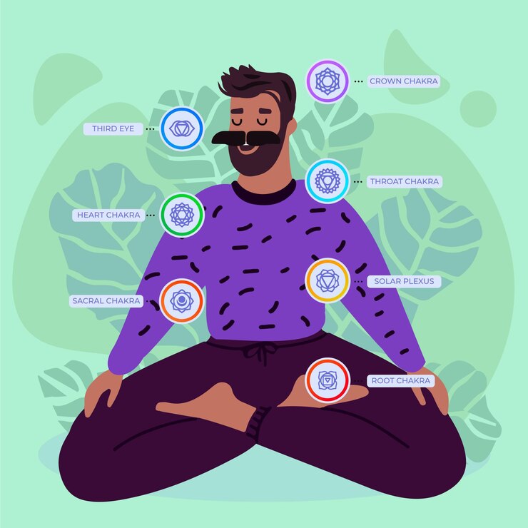 Vetor grátis conceito de chakras com ilustração de homem