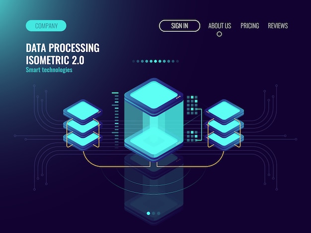 Conceito de ciência digital, sala de servidores, armazenamento em nuvem, troca de dados, memória de computador