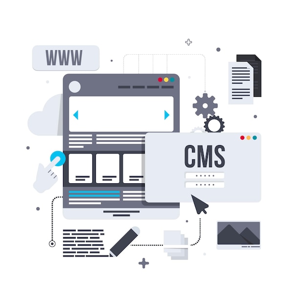 Vetor grátis conceito de cms em ilustração de design plano