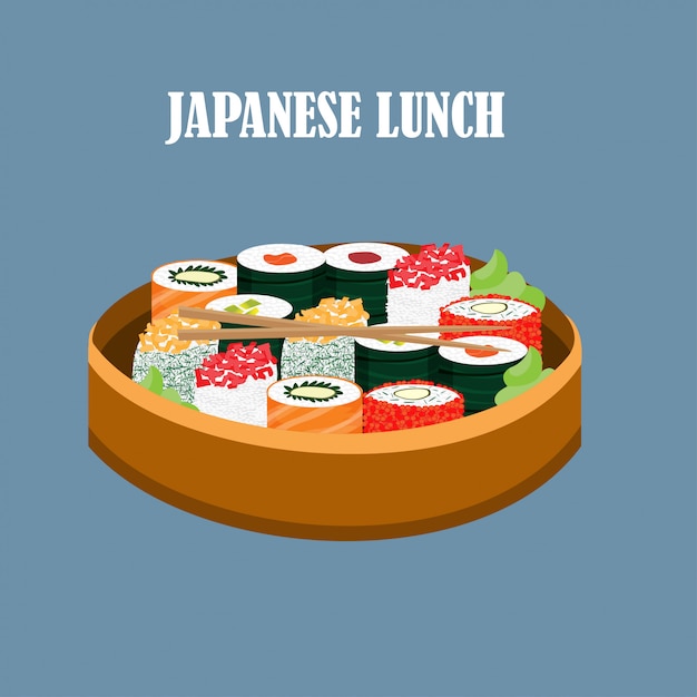 Vetor grátis conceito de comida japonesa colorida