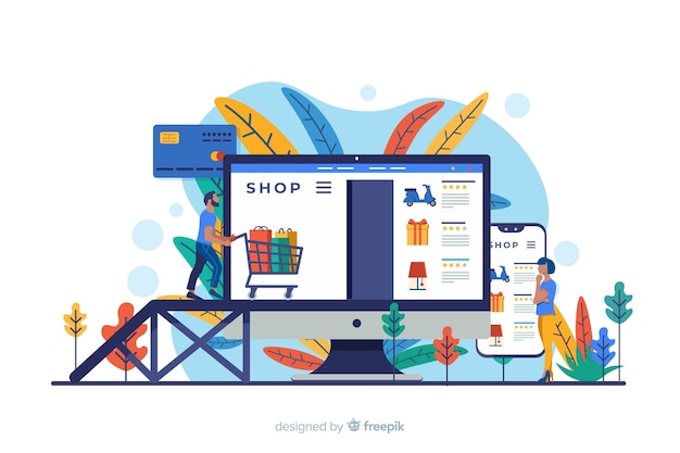Conceito de compras on-line para a página de destino