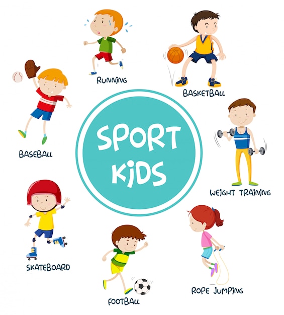 Vetor grátis conceito de conjunto de crianças de esportes