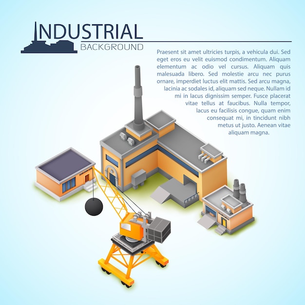 Conceito de conjunto industrial 3d com guindaste e fábricas para diferentes finalidades com lugar para texto