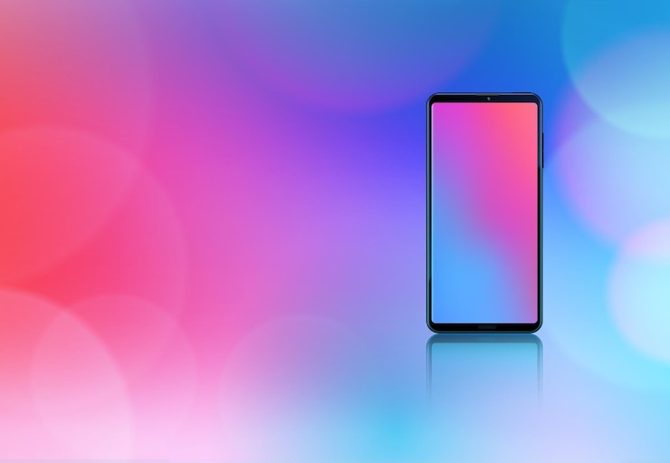 Vetor grátis conceito de design colorido de maquete de smartphone em gradiente com sinalizadores realistas