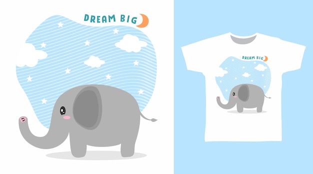 Conceito de design de camiseta de elefante fofo