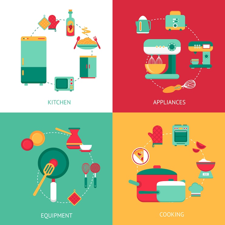 Vetor grátis conceito de design de cozinha com composição de elementos