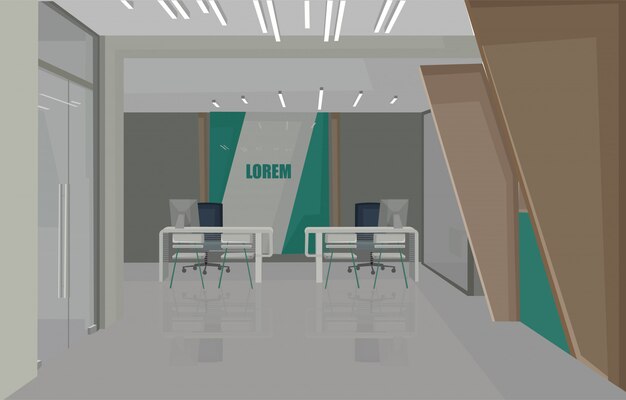 Conceito de design de interiores do banco com cores verdes. Cadeiras para espera