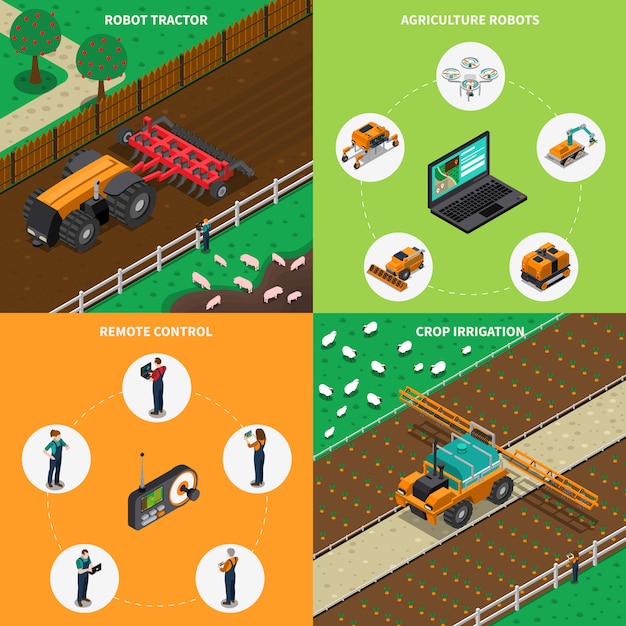 Vetor grátis conceito de design de robôs agrimotores