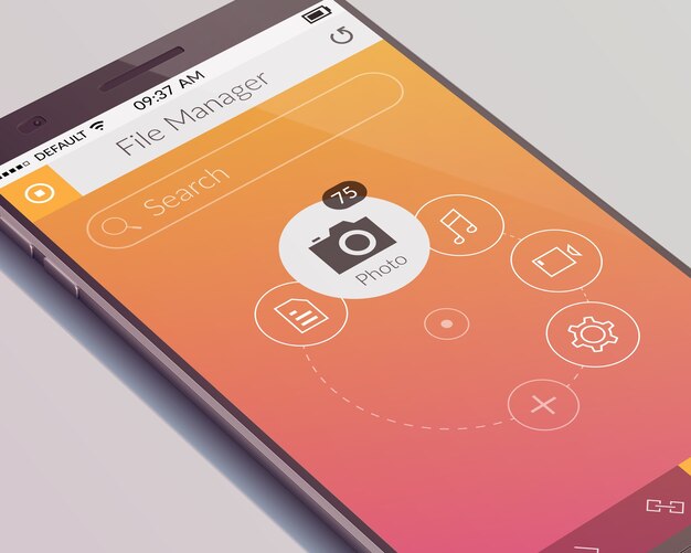 Conceito de design de telefone realista com tela de toque e aplicativo de interface de usuário móvel isolado