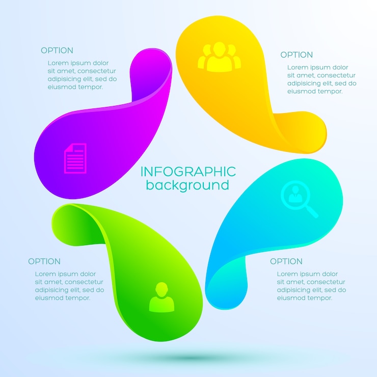 Vetor grátis conceito de design infográfico com ícones e abstratos quatro objetos coloridos leves