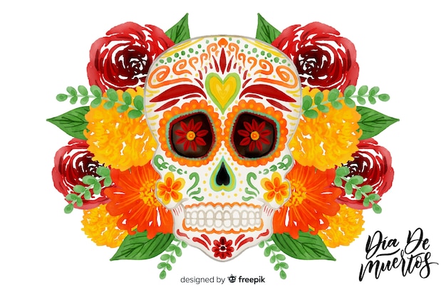 Vetor grátis conceito de dia de muertos com fundo aquarela