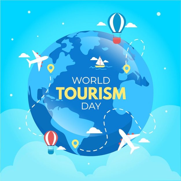 Vetor grátis conceito de dia do turismo mundial em design plano