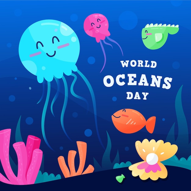 Vetor grátis conceito de dia mundial oceands design plano