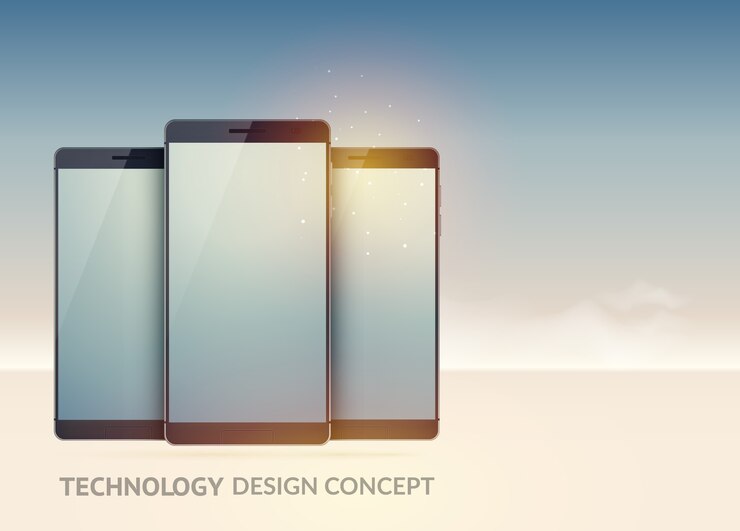 Vetor grátis conceito de dispositivos de tecnologia digital com smartphones modernos realistas com luz isolada