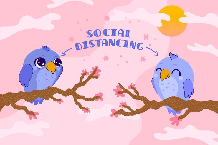 Vetor grátis conceito de distanciamento social com animais fofos