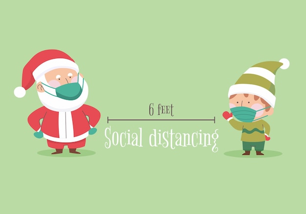 Conceito de distanciamento social com personagens de natal