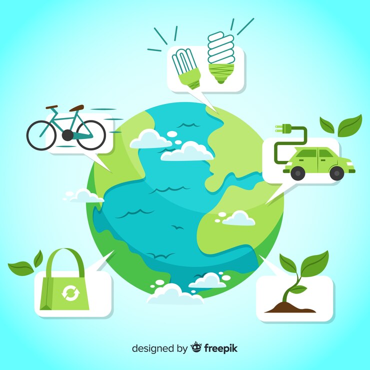 Vetor grátis conceito de ecologia design plano com elementos naturais