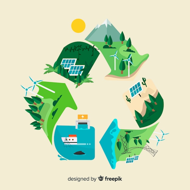 Conceito de ecologia design plano com elementos naturais