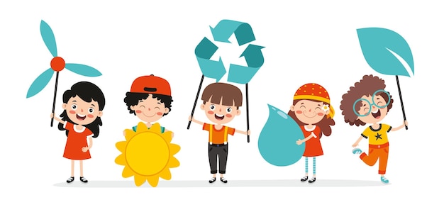 Conceito de ecologia e sustentabilidade com desenhos animados para crianças