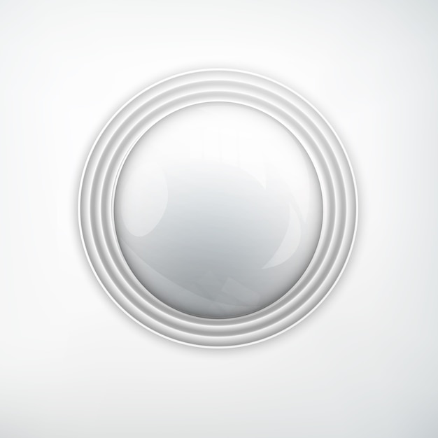 Conceito de elemento de web design com botão redondo realista de metal prata brilhante na luz isolada