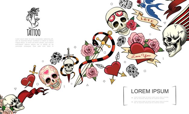 Conceito de elementos de tatuagem desenhada à mão