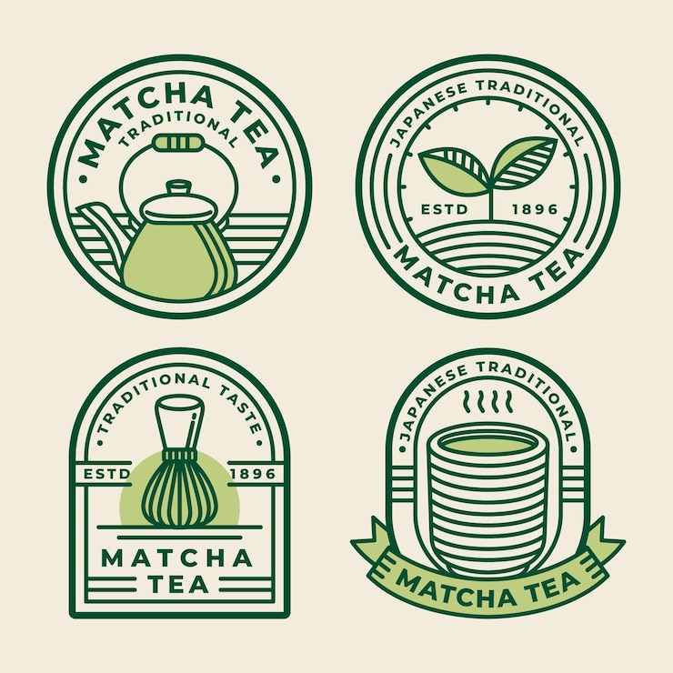 Vetor grátis conceito de emblemas de chá matcha