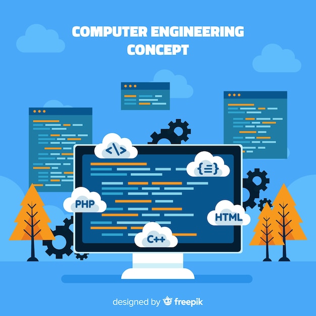 Vetor grátis conceito de engenharia de computador plana